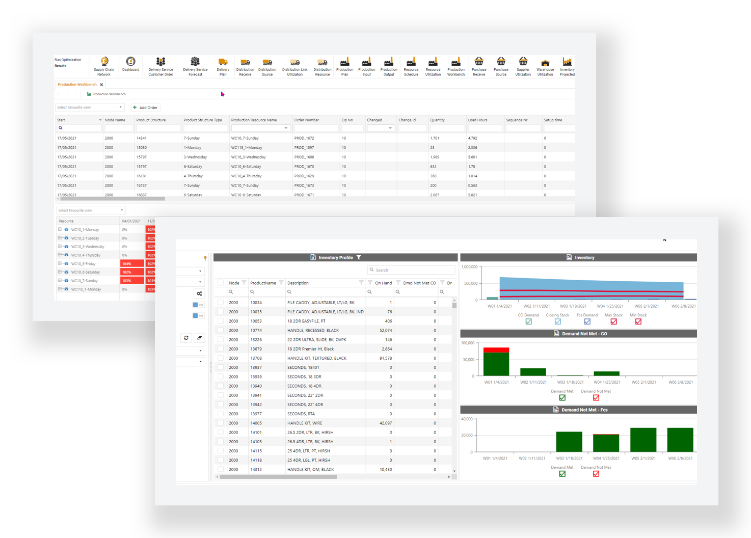 Production Planning Screens Optimity Software